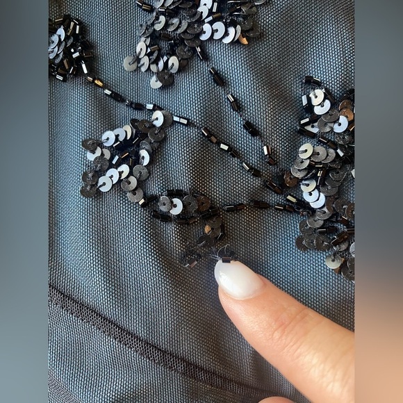 Rimini Woman's Black/Blue Floral Sequin Sleeveless Gown Dress, Size 10 - Picture 6 of 10